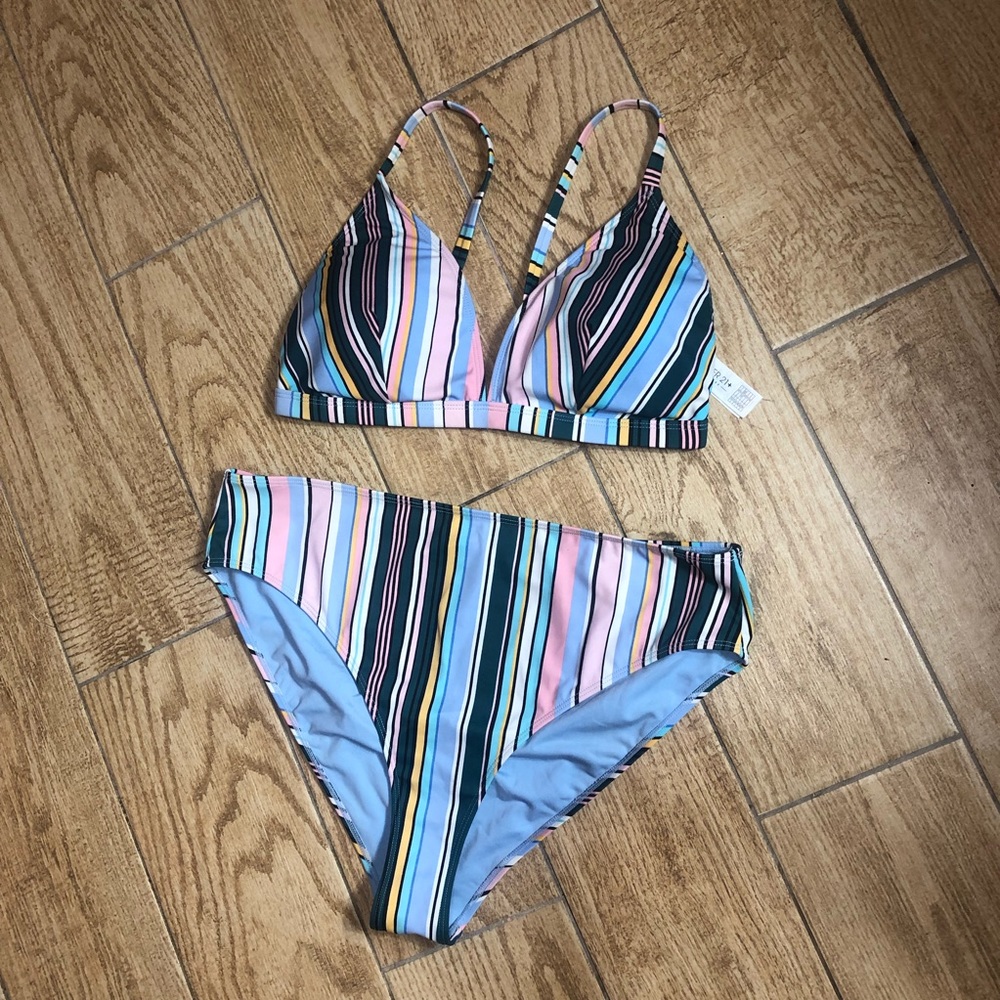 Striped two piece bathing suit